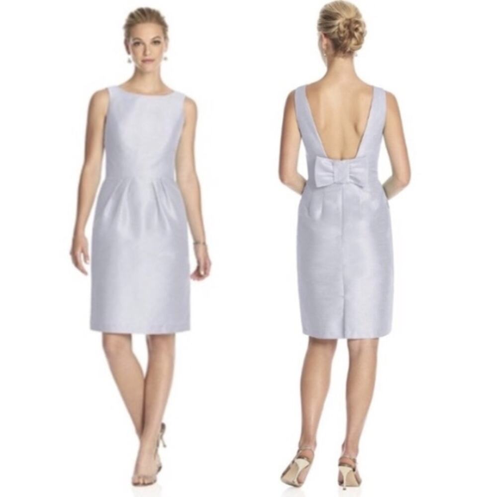 ALFRED SUNG Silver-Gray Sleeveless Midi Dress with Back Bow